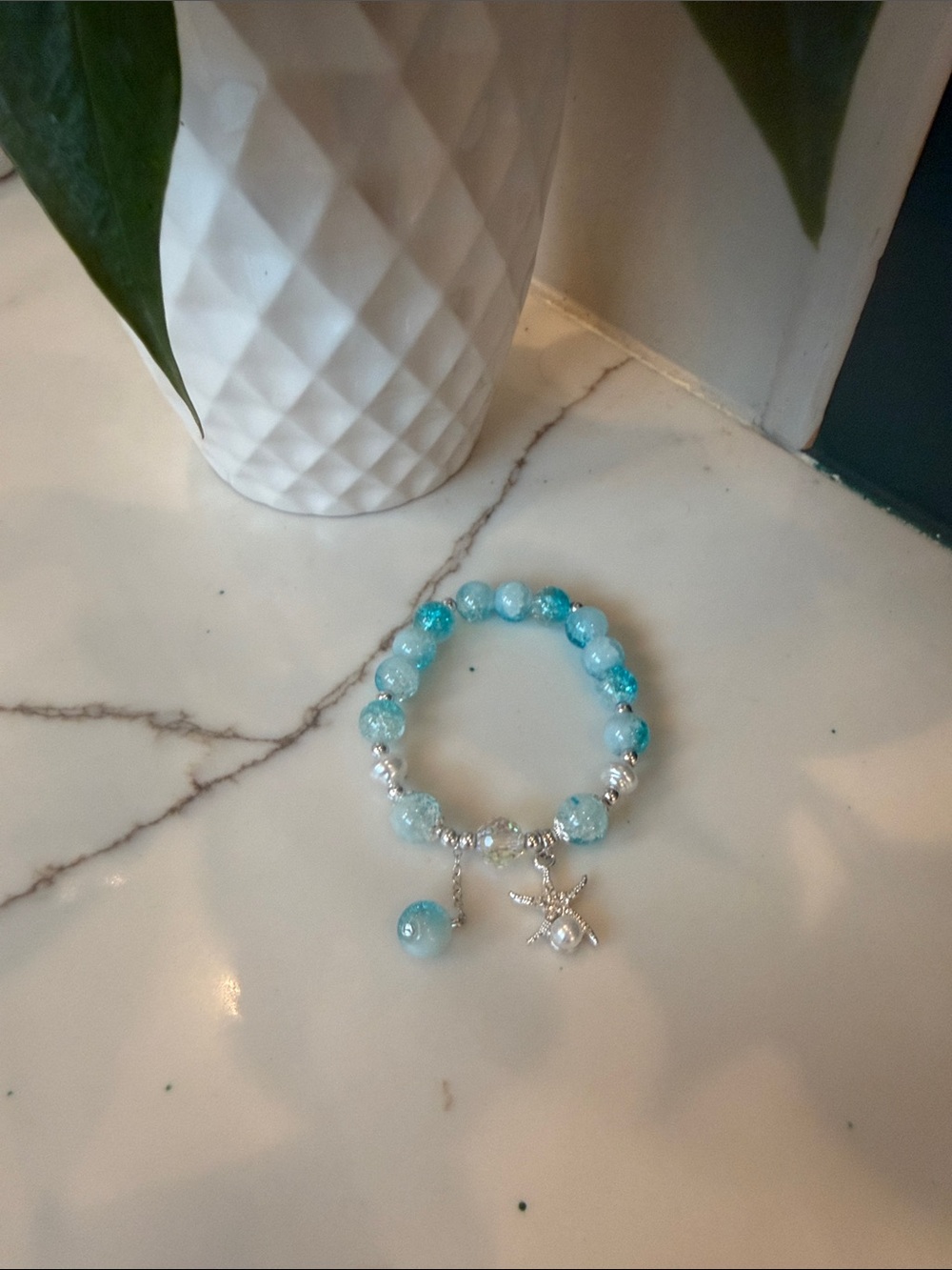 Aqua Beaded Charm Bracelet - Blue